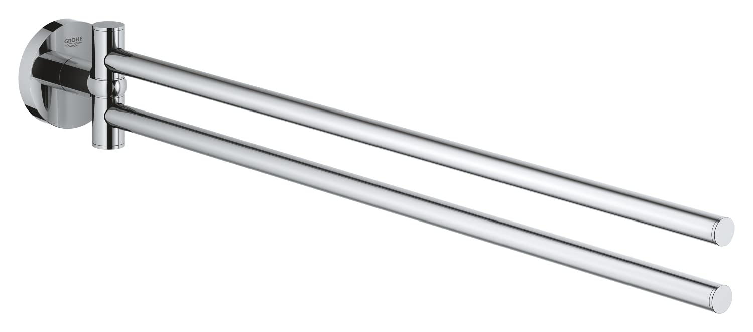 GROHE Start Towel Bar (Metal, Pivotable 2 Arms, Concealed Fastening, Including Screws and Dowels, Easy to Fit), Size 439 mm, Chrome, 41183000