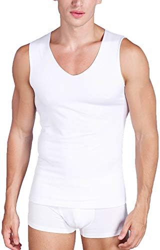 Mens Seamless V-Neck Thermal Tank Top, Elastic Undershirts with Fleece Lined