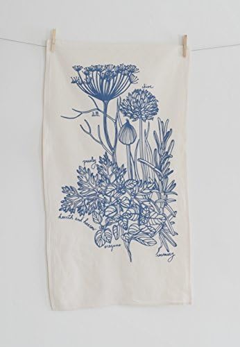 Organic Cotton Herbs Tea Towel in Blue-violet