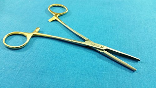 O.R PREMIUM QUALITY GRADE KELLY HEMOSTAT LOCKING FORCEPS 5.5" STRAIGHT WITH GOLD HANDLE (HTI BRAND)