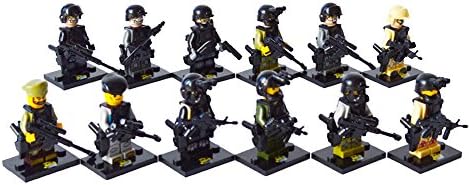 YoYoLuckman 12Pcs SWAT Minifigures Policeman Minifigs Collection Block with Flashing Cards Compatible with Lego
