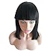 Brazilian Human Hair Bob Wigs with Bangs Yaki Machine Made Glueless Short Wigs with Wood comb and Wig Cap (12 Inch, Natural Color） (#1 jet black)