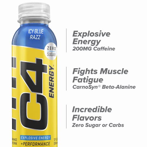 C4 Energy NonCarbonated Zero Sugar Energy Drink, Pre Workout Drink