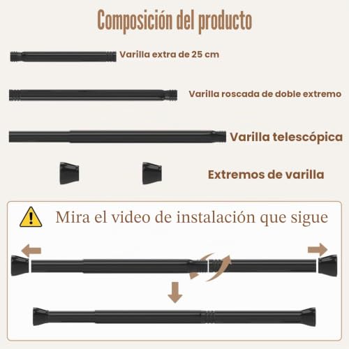 Shower Curtain Rod Extendable Shower Curtain Rod Extendable Curtain Rod and Window Black 190-360Cm Ø32mm