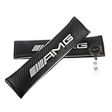 Clavel Autopartes 2pcs Car Seat Belts Covers Padding Carbon Fiber Leather Belt Shoulder Sleeve + 1pc Retractable Badge Reel with Metal Belt Clip (Mercedes AMG)