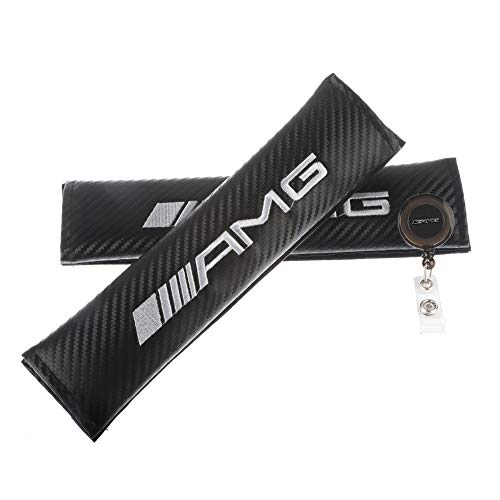 Clavel Autopartes 2pcs Car Seat Belts Covers Padding Carbon Fiber Leather Belt Shoulder Sleeve + 1pc Retractable Badge Reel with Metal Belt Clip (Mercedes AMG) Clavel Autopartes 2pcs Car Seat Belts Covers Padding Carbon Fiber Leather Belt Shoulder Sleeve + 1pc Retractable Badge Reel with Metal Belt Clip (Mercedes AMG)
