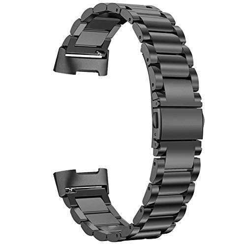 Oitom Metal Bands Compatible Fitbit Charge 3 /Charge 3 SE Band Women Men Small Large,Stainless Steel Milanese Loop Replacement Band Wrist Accessories Straps (Black)