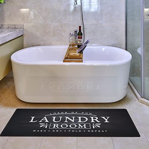 USTIDE Black White Laundry Room Rug 20"x48" for Washer and Dryer Non Skid Anti Fatigue Cushioned