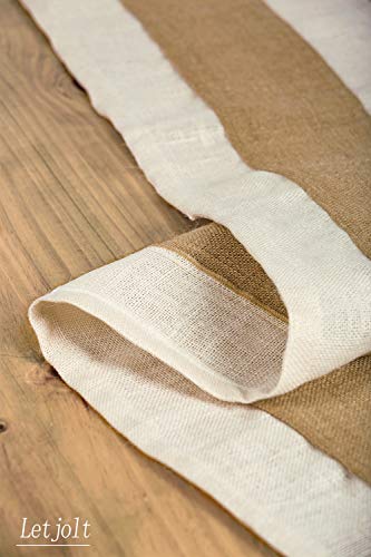 Letjolt Burlap Table Runner Jute Table Runner Farmhouse Runner Rustic Weddings Table Runner Woven Fabric Picnic Baby Shower Farmhouse Decor, White Natural 12x108 Inches - Thumbnail 2