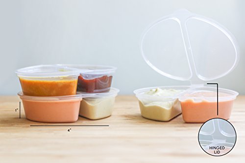 Two-Compartment Condiment Containers w/ Attached Lid (50-Pack, 3.5 oz.) Bento | Portion Cups | Stackable, Reusable Snack Boxes | Individual Use for Work, School, Home, Travel - Thumbnail 2