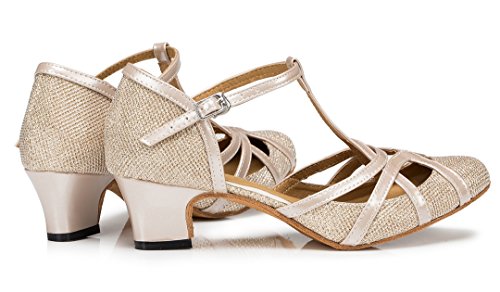 TDA Womens Mid Heel 5cm Champagne PU Leather Salsa Tango Ballroom Latin Party Dance Shoes CM101 6.5 M US - Thumbnail 5