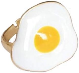 Eleusine Cartoon Enamel Glaze Food Omelette Egg Necklace Stud Earrings Brooch Rings Women Funny Jewelry Accessories (Rings)