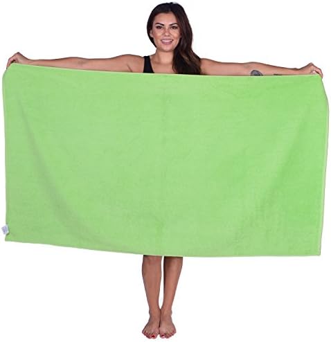 La Calla Turkish Beach Towel - Oversized 35 Inches by 60 Inches Bath Towels - 100% Terry Velour Cotton - Multipurpose Use for Beach Bath and Spa - Eco Friendly Material (Lime Green, 1)