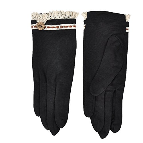 Kenmont Summer Women Dots Sun Uv Protection Outdoor 100% Cotton Driving Gloves (Gloves Black)