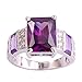 Psiroy 925 Sterling Silver Plated Emerald Cut Simulated Amethyst Wide Band Engagement Ring Size 8