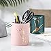 Cute Pencil Holder for Desk, Marble Office Pen Holder Ceramic, WAVEYU Pencil Cup for Women Kids Desk Organizer Makeup Brush Holder for Daily Use in Classroom, Home, Golden-Pink Marble