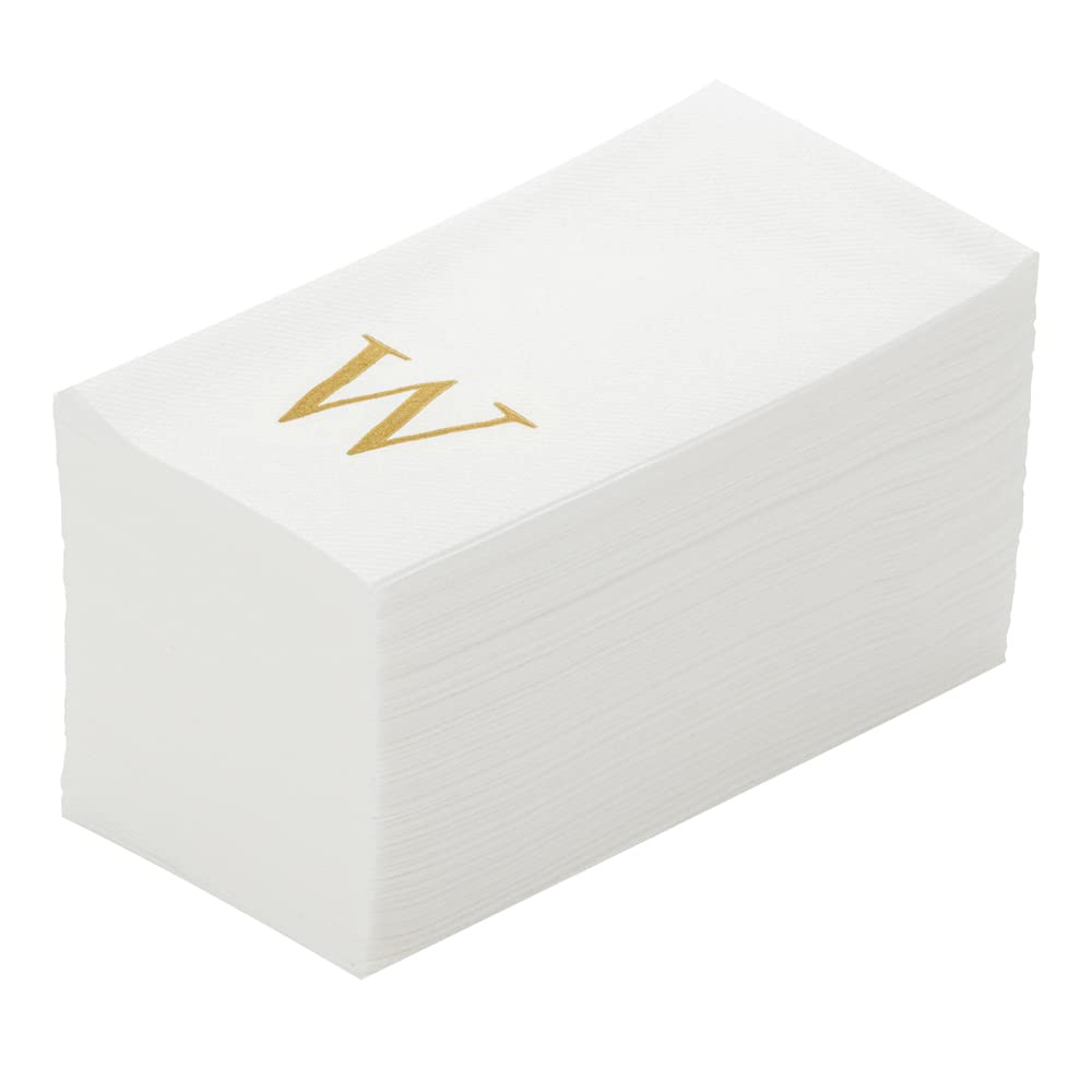 Luxenap 15.8 X 7.9 Inch Linen-Feel Guest Towels, 2000 Lettered Hand Towels - Gold Letter 'W', Sans Serif Font, White Paper Dinner Napkins, airlaid, For Restrooms And Tables