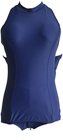 Women's Bottom Zipper Bathing Suit Sexy Sheer Hands in Sleeve Bodysuit Swimwear Bikini Sets Padded Swimsuit Blue