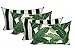 Set of 4 Indoor / Outdoor Decorative Lumbar / Rectangle Pillows - 2 Made with Tommy Bahama Swaying Palms Aloe Green Tropical Palm Leaf Fabric and 2 Black and White Stripe Fabric
