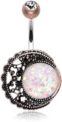 Vintage Boho Filigree Moon Opalescent Belly Button Ring