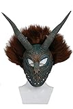 PONGONE Erik Killmonger Stevens Mask - Black Panther Helmet with Brown Wig Cosplay Prop Latex