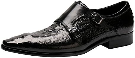 Wuf Mens Real Leather Double Monk Strap Buckle Formal Wedding Shoes Crocodile Embossed