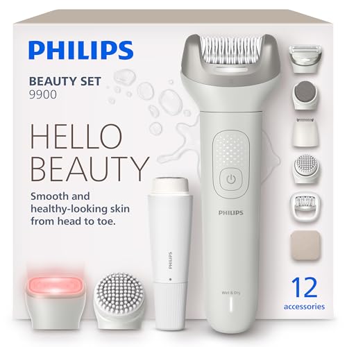 Philips Beauty Set - All-In-One Set for Body, Face, Bikini and Feet, Cordless Wet and Dry Use, for Hair Removal, Body and Skincare, Epilator, Shaver and Trimmer for Women, 12 Accessories, BRE749/00