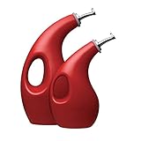 Rachael Ray 53253 Stoneware EVOO and Vinegar Dispensing Bottle, 13-Ounce and 24-Ounce, Set of 2, Red