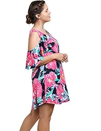 umgee abierto, diseño bohemio floral hombro volantes vestido de manga