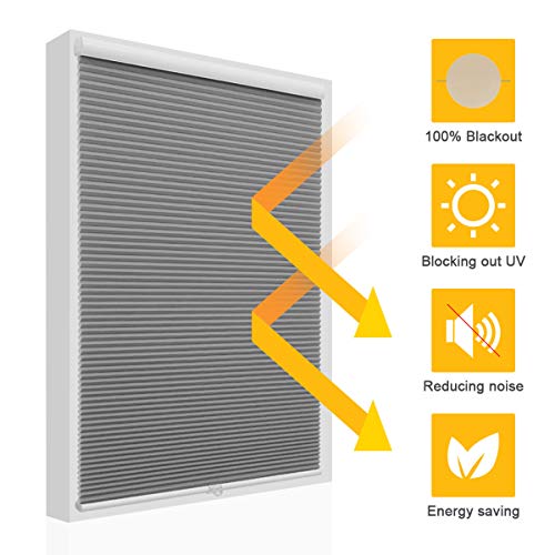 Cordless Cellular Shades Blackout Honeycomb Blinds Fabric Window Shades 24x36 inch, Cool Silver(Blackout) - Thumbnail 3