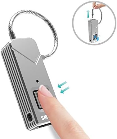 Fingerprint Lock, Smart4u Lock No Password Waterproof and Anti-theft Lock for bag Suitcase, Gym Locker, Cupboard, Drawer Bike Portable Smart Biometric Padlock, Silver