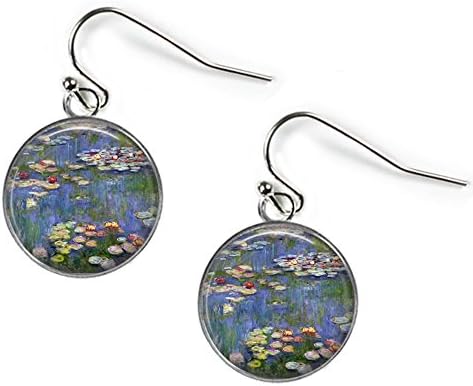 Rosetta London WATERLILIES Claude Monet - Glass Picture Earrings – Silver Plated (Art Print N1)