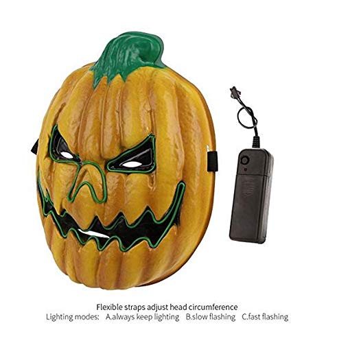 Yostyle Halloween Scary Pumpkin Mask Cosplay Decorations Led Costume Mask EL Wire Light up for Halloween Festival Party Yellow