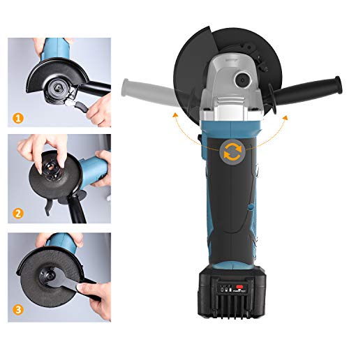 Meuleuse d\'angle sans Fil 18V, WESCO 4.0Ah Meuleuse Angulaire sans fil, 8800/min, Avec batterie 4.0Ah et chargeur, Diamètre du Disque 115mm avec Poignée Auxiliaire et 3 Disques de Meulage