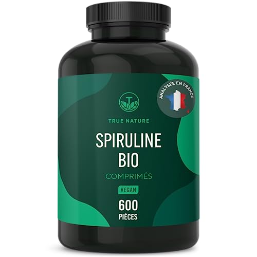 Spiruline BIO - 600 comprimés (500mg) - Analyse française - Sans additifs - Riche en Phycocyanine et Protéines - Hautement dosé - Issu de l'agriculture biologique contrôlée - TRUE NATURE®