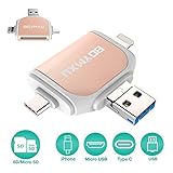 Micro SD Card Reader,BOYMXU Memory Card Reader Compatible with iPhone iPad Andriod MacBook Computer,Tf Card Reader Adapter for USB C,Micro USB,USB,Picture Video Viewer Camera-Gold