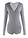 Moxeay V-Neck One Piece Bodysuit Long Sleeve Bodycon Rompers Small Gray