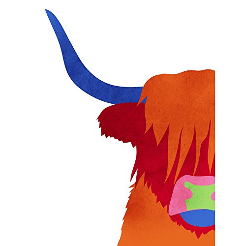 Wee Blue Coo Bright Highland Scottish Cow Bull Coo Colourful Canvas Art Print