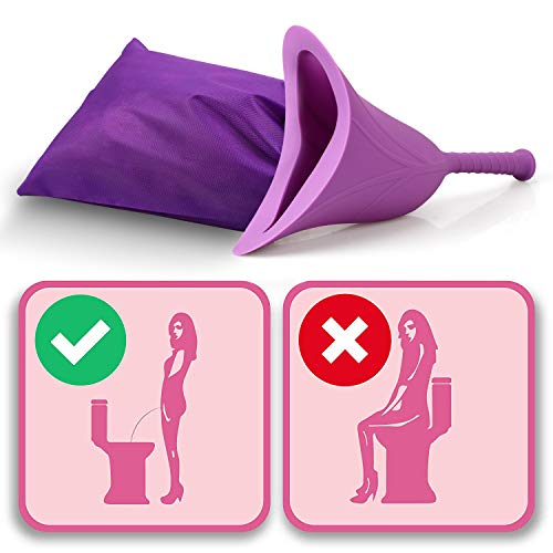 Female Urination Device, WOVTE Fool proof Urinal Allows Women to Pee Standing Up, Lightweight Design for Outdoor Activities & More with Medical Grade Silicone (Reusable)-with Discreet Carry Bag
