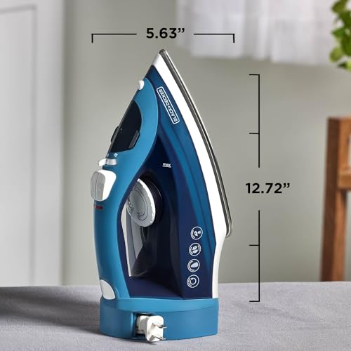 BLACK+DECKER Steam Iron for Clothes with Retractable Cord, Vertical Steaming, Anti-Drip Design, Spray Mist and Auto Clean Button, 1200W