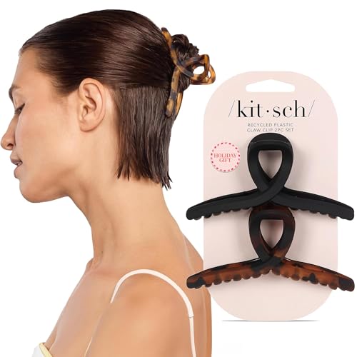 Kitsch Große Haarspangen Für Damen, Modische Haarklammern, Matter Kunststoff, Griffig, Perfekt Für Den Täglichen Gebrauch Und Besondere Anlässe, Schildkröte Und Schwarz, 2 Stück