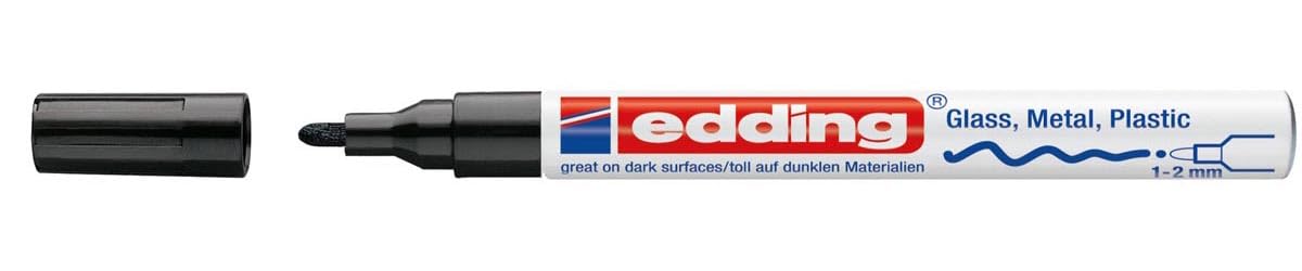 edding 751 gloss paint marker - black - 10 paint markers - round tip 1-2 mm - paint pen for glass, pebbles, wood, plastic, paper - waterproof, high coverage