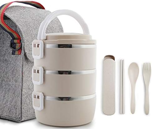 304 Stainless Steel Thermal Lunch Box for warm food Multi-layer Portable Insulated Bento Box Set Stackable Container Jar with Insulated Bag And Cutlery (Size : 3-Tier)