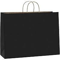 BagDream 16x6x12"- 50pcs Black Kraft Paper Bags with Rope Handles for Shopping, Grocery, Mechandise, Party, Gift Bags, Large