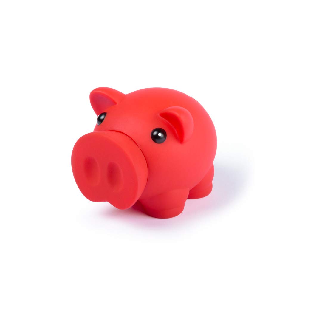Piggy Bank with Soft Rubber Finish Body in Vivid Colours, Original Small Children's Box, Travel Box, Lightweight and Sturdy (Red)
