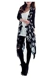 CA Fashion Women's Skull Print Open Cardigan Asymmetric Bloues Top