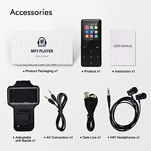 MP3 Player, 32GB MP3 Players with Bluetooth,Sports Armband, HiFi Music, Internal Speaker.FM Radio Recording Shuffle Play,Equalizer, Pedometer