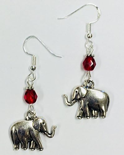 Elephant Earrings with Red Crystal Accent Beads, perfect for the Delta Sigma Theta sorority or an Alabama fan, on Sterling Silver Earwires