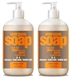 EveryOne Citrus and Mint 3-in-1 Soap (Shampoo, Body Wash, Bubble Bath) (Pack of 2) With Organic Aloe Vera, Matricaria Flower Extract, Calendula, and Organic Camellia, 16 fl. oz.