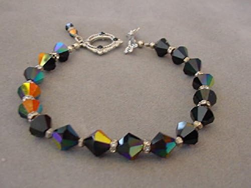 Black Swarovski Crystal Bracelet Swarovski Cyrstal Jet AB bracelet with crystal rondelle spacers